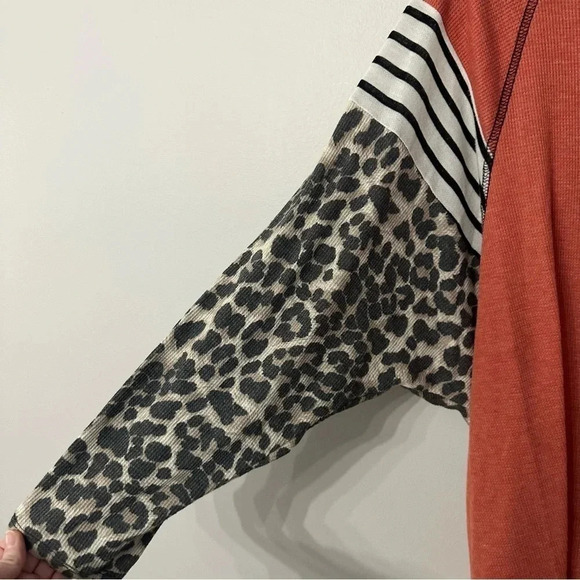 Lovely J Women's Color Block Stripe and Cheetah Long Sleeve Top Size XL GUC - Picture 4 of 8
